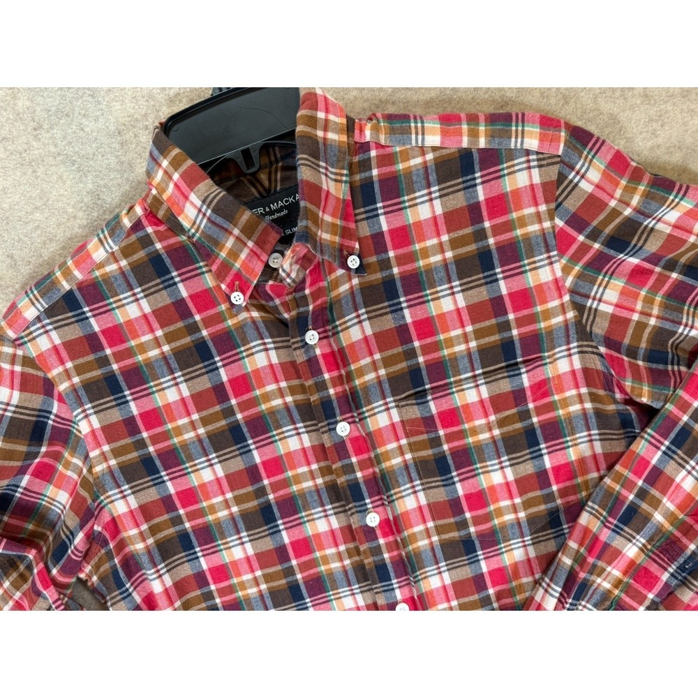 Spier & Mackay Extra Slim Fit Plaid Button Down Shirt Mens 14.5 Multicolor Red